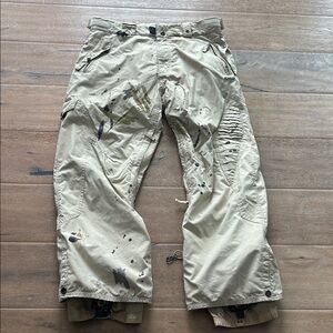 Men's Beige Paint-Splatter snowboard Pants